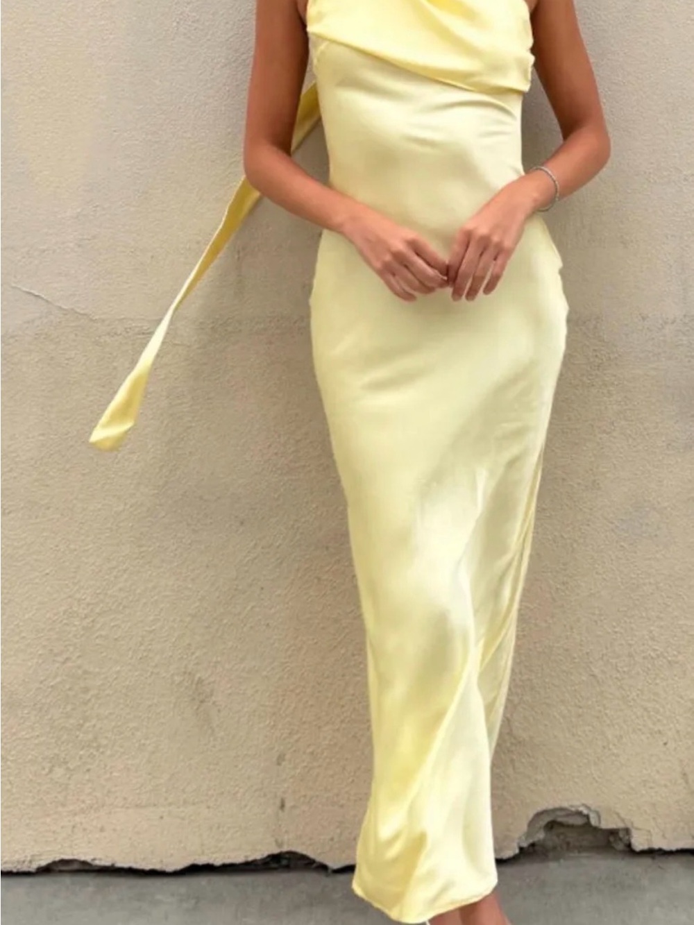 Elegant Pale Yellow Satin Maxi Dress